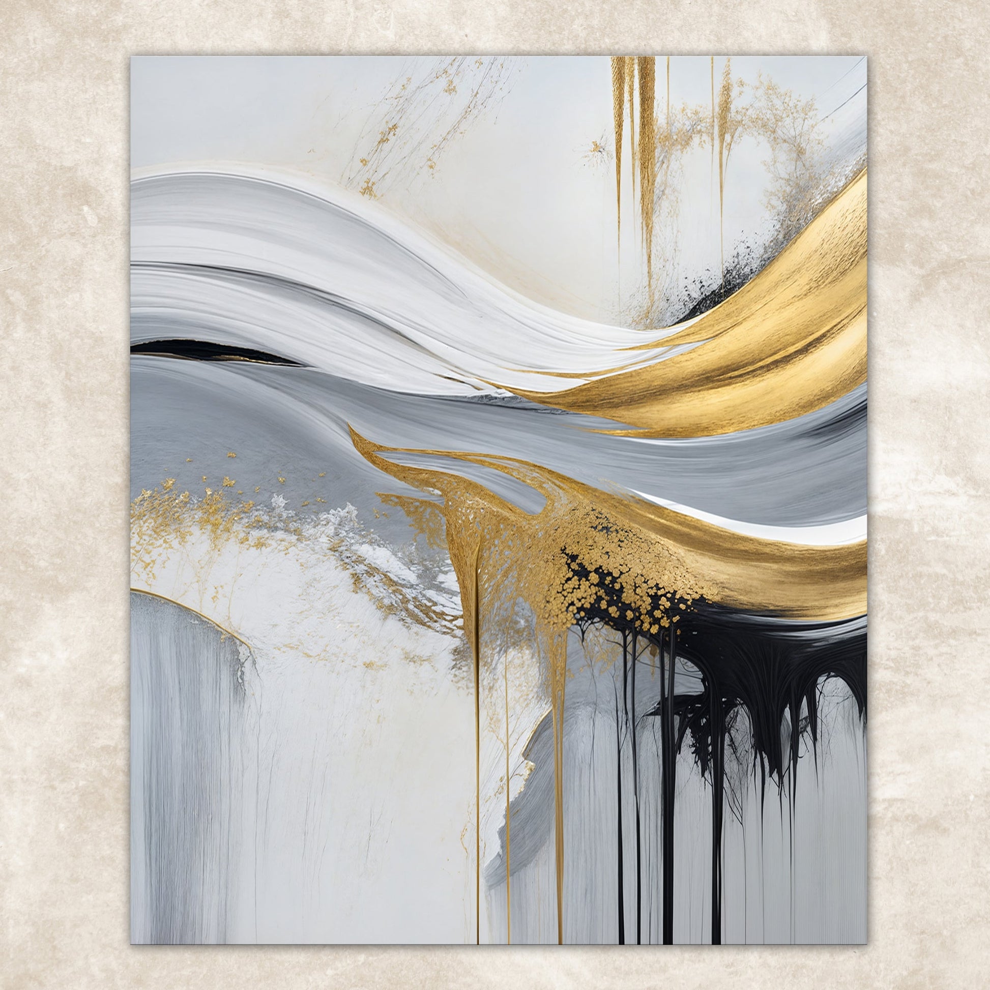 Canvas Print: Gilded Flow in gray-silver swirls with gold leaf accents by Tailored Canvases on Tampa Home & Garden Store