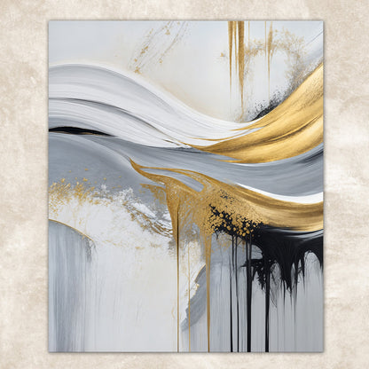 Canvas Print: Gilded Flow in gray-silver swirls with gold leaf accents by Tailored Canvases on Tampa Home & Garden Store