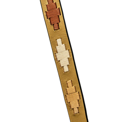 Gilded Solstice Leather Dog Leash by Halter Ego, gold-tan leather with braided beige center on Tampa Home & Garden Store