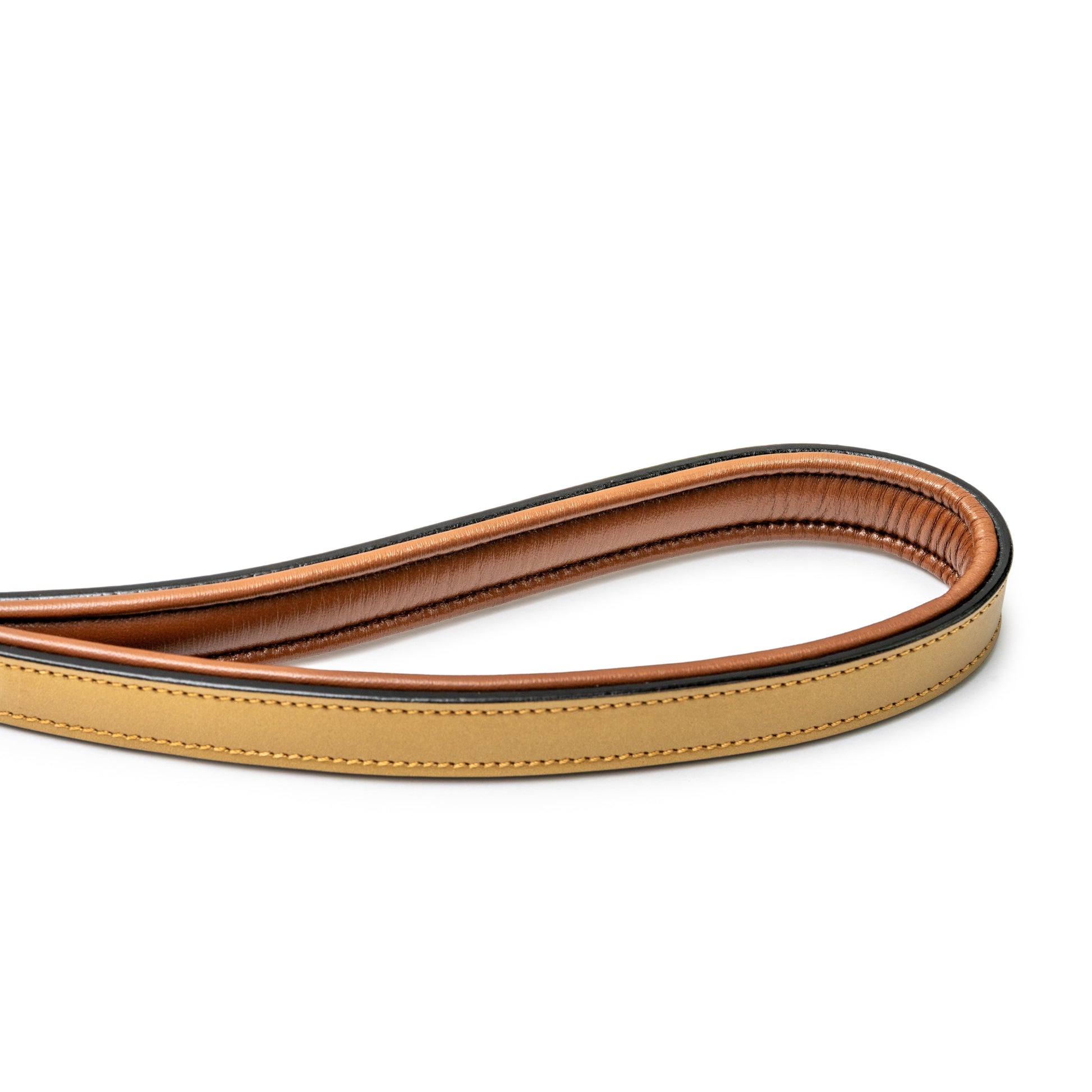 Gilded Solstice Leather Dog Leash by Halter Ego in tan leather with black edging on Tampa Home & Garden Store