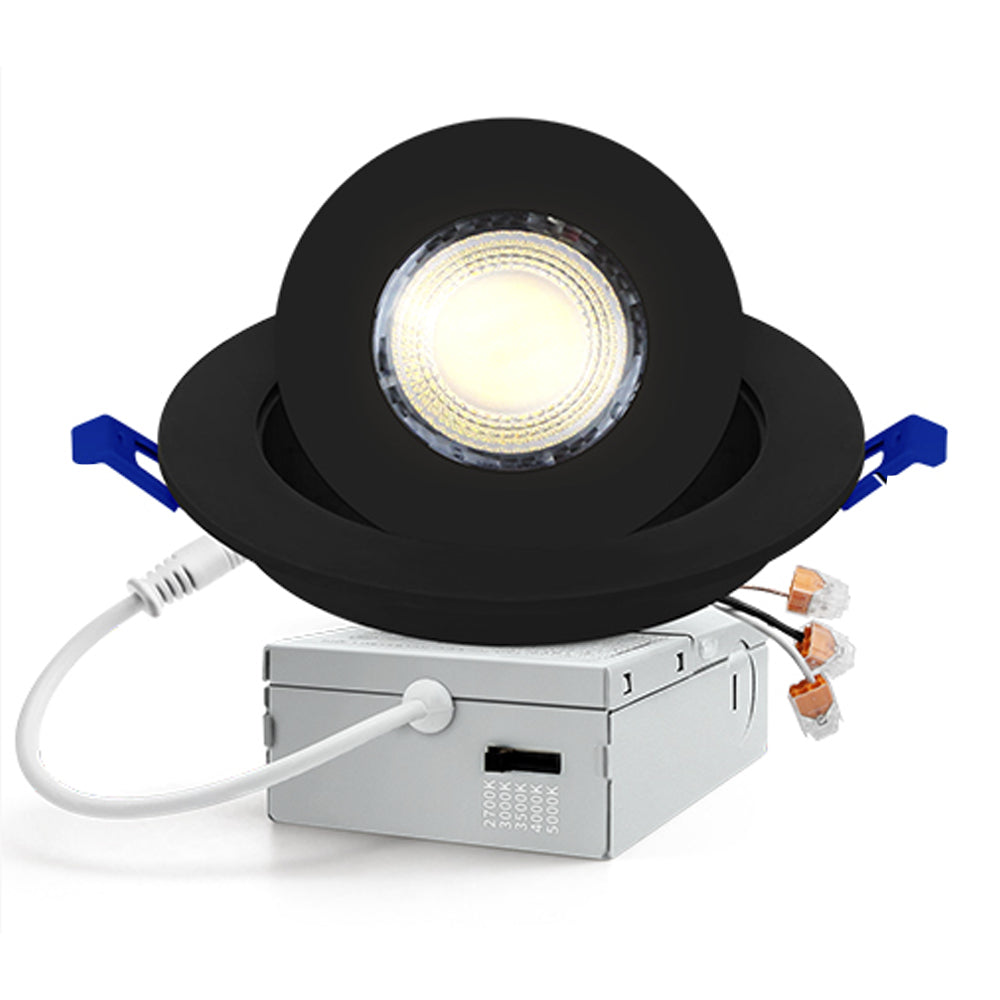 Luz LED empotrada sin carcasa de 4 pulgadas con cardán, 5 CCT, regulable, direccional, retroadaptable, iluminación tipo globo ocular con caja de conexiones, certificación ETL