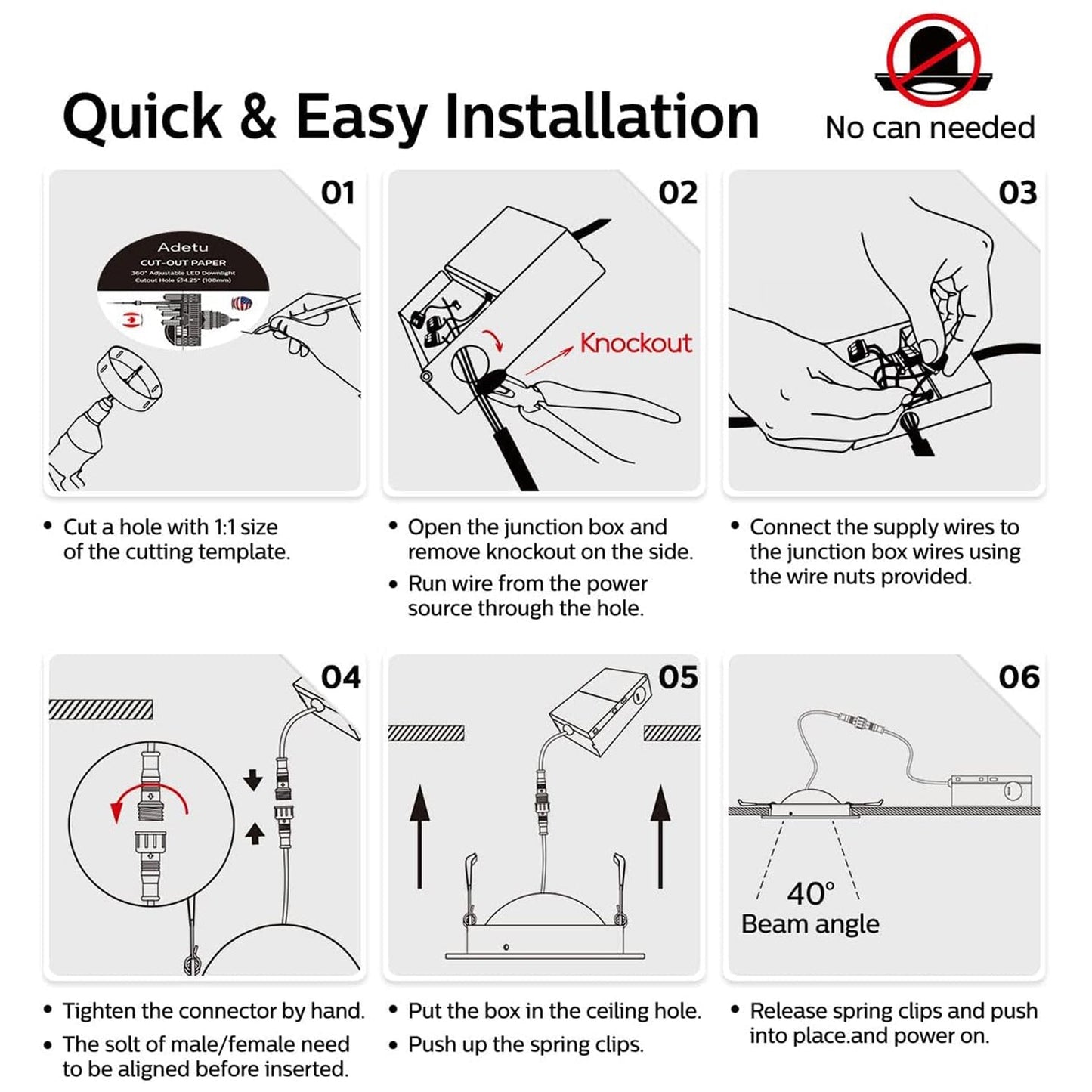 Luz LED empotrada sin carcasa de 4 pulgadas con cardán, 5 CCT, regulable, direccional, retroadaptable, iluminación tipo globo ocular con caja de conexiones, certificación ETL