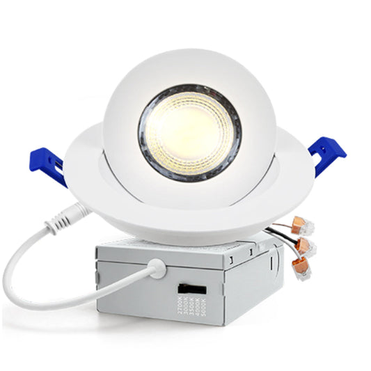 Luz LED empotrada sin carcasa de 4 pulgadas con cardán, 5 CCT, regulable, direccional, retroadaptable, iluminación tipo globo ocular con caja de conexiones, certificación ETL