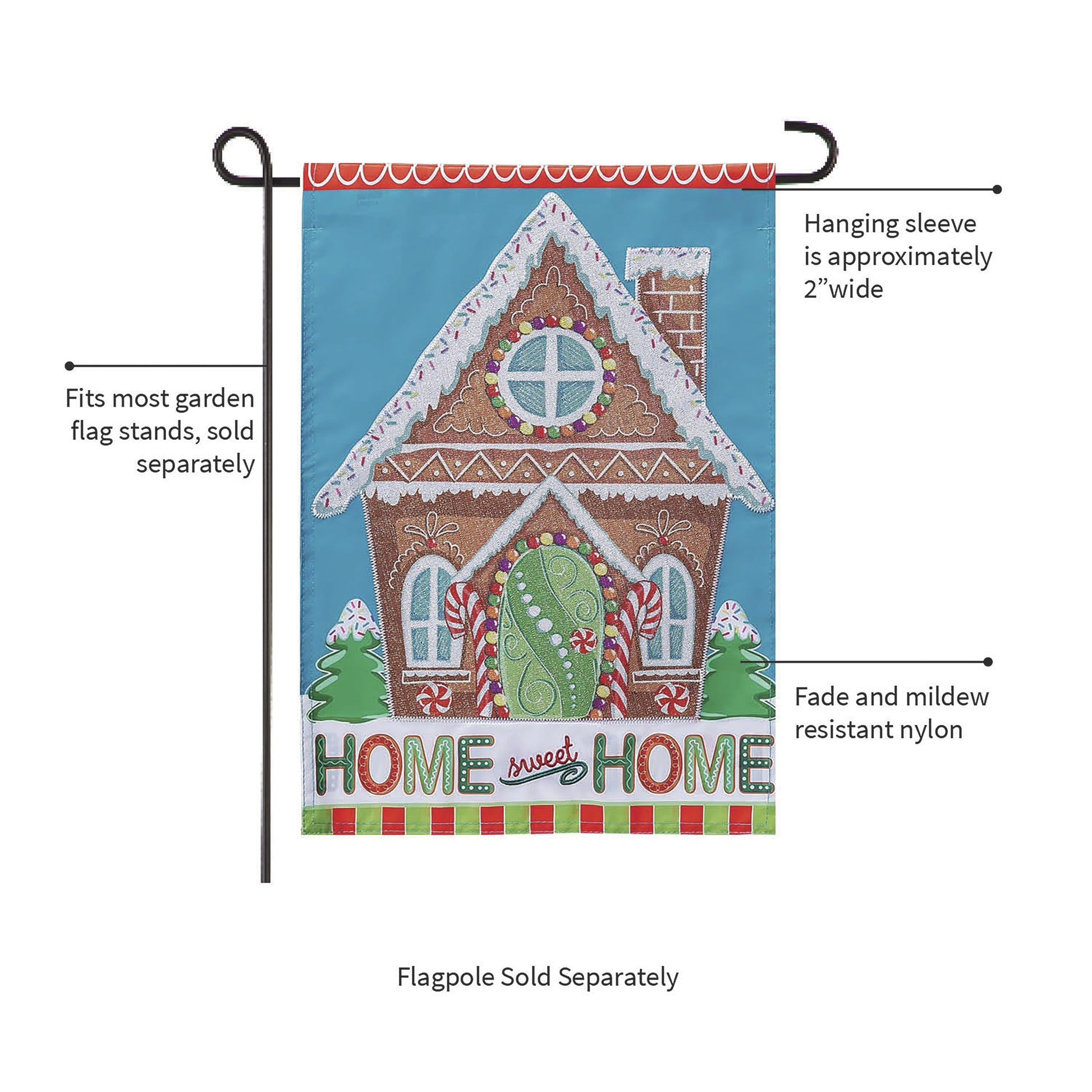 Gingerbread Home Sweet Home Applique Garden Flag - Tampa Home & Garden Store