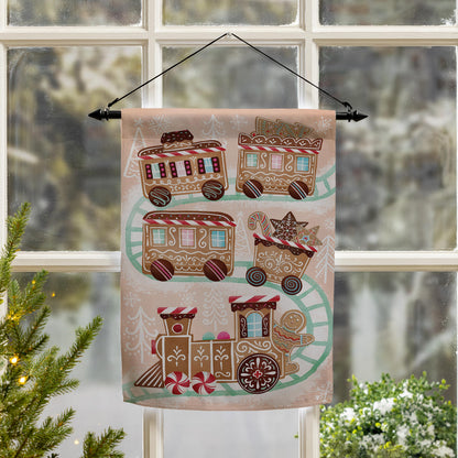 Gingerbread Train Suede Garden Flag - Tampa Home & Garden Store