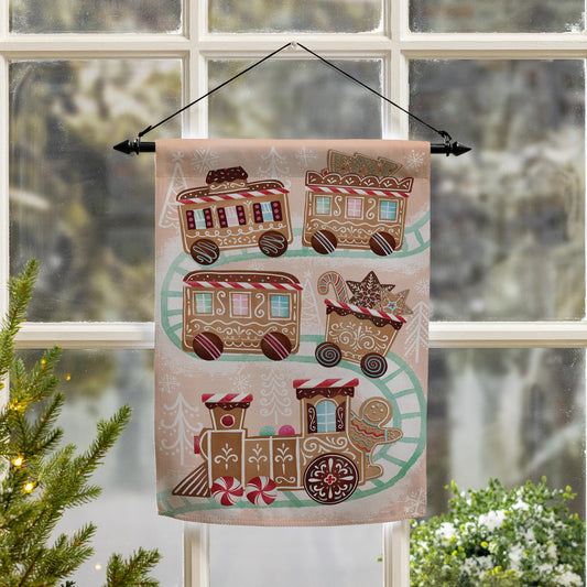 Gingerbread Train Suede Garden Flag - Tampa Home & Garden Store