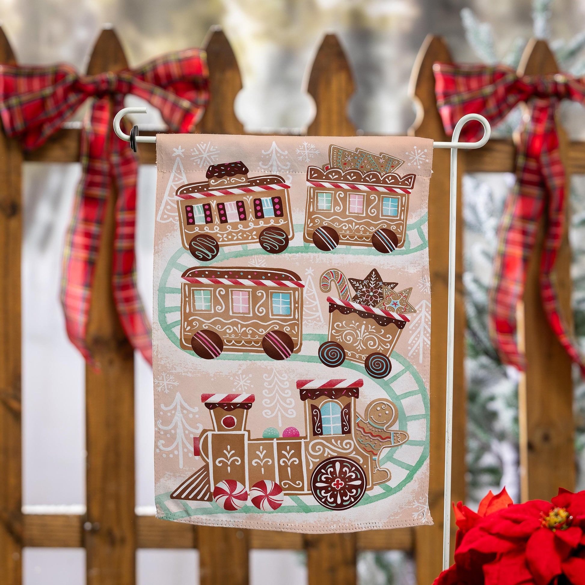 Gingerbread Train Suede Garden Flag - Tampa Home & Garden Store