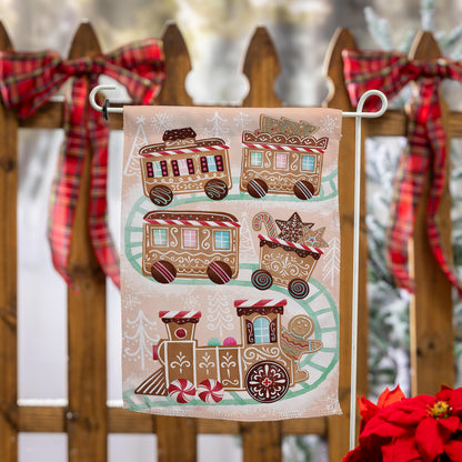 Gingerbread Train Suede Garden Flag - Tampa Home & Garden Store