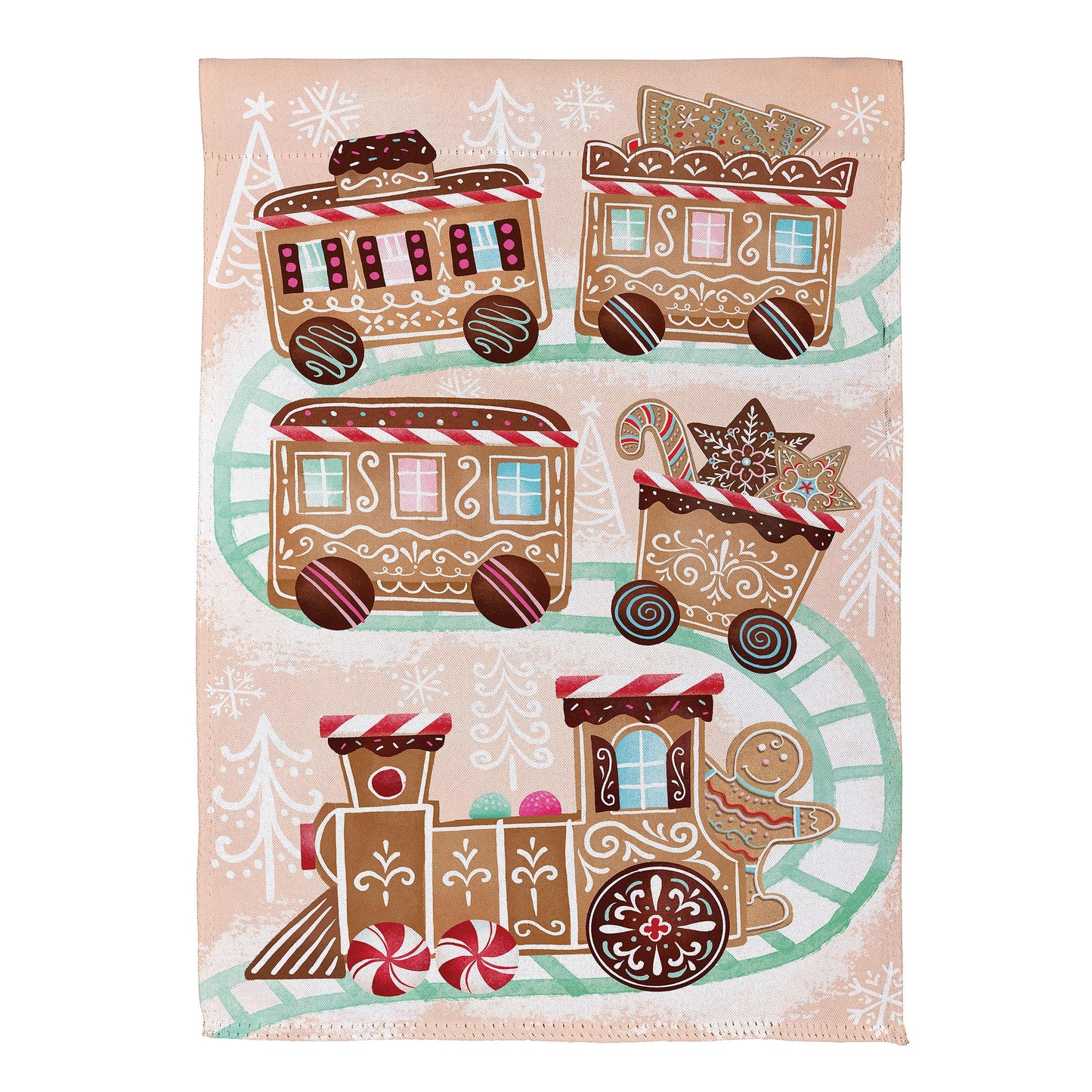 Gingerbread Train Suede Garden Flag - Tampa Home & Garden Store