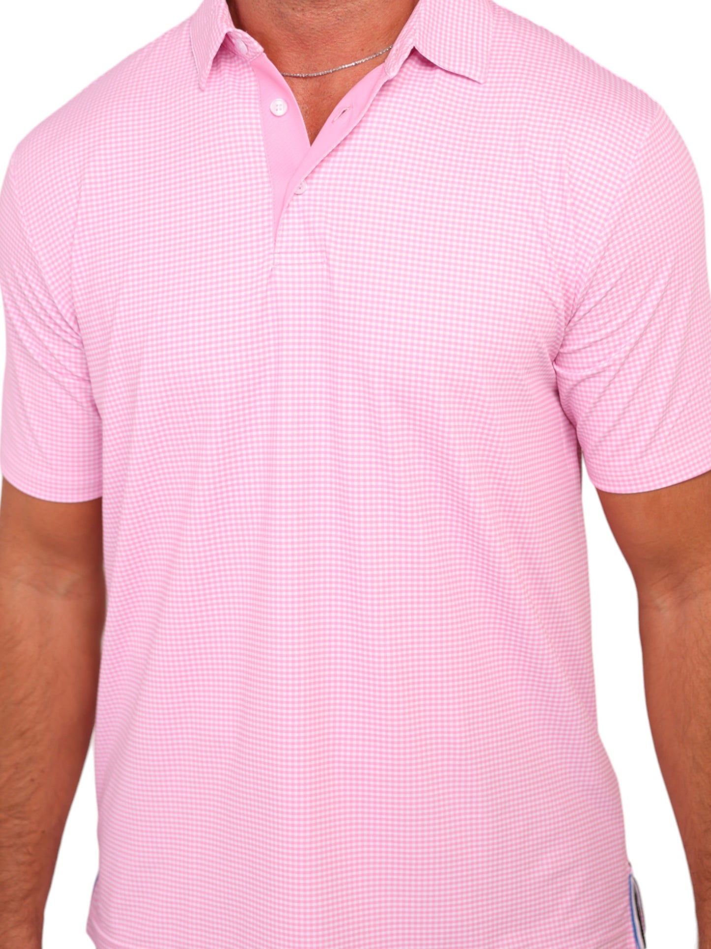 Vineyard Polo pink gingham polo shirt with short sleeves, White Water Life on Tampa Home & Garden Store