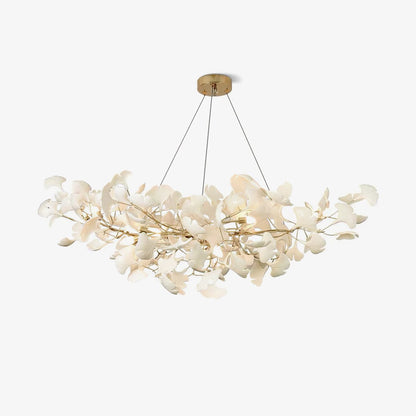 Porcelain Ginkgo Leaf Chandelier with Flexible Branches white leaves on gold stems dining light on Tampa Home & Garden Store