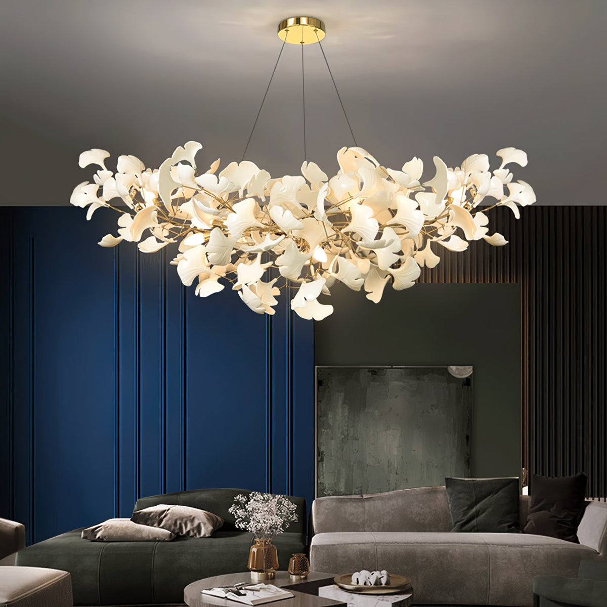 Porcelain Ginkgo Leaf Chandelier and Dining Light