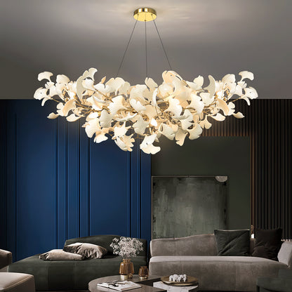 Porcelain Ginkgo Leaf Chandelier and Dining Light