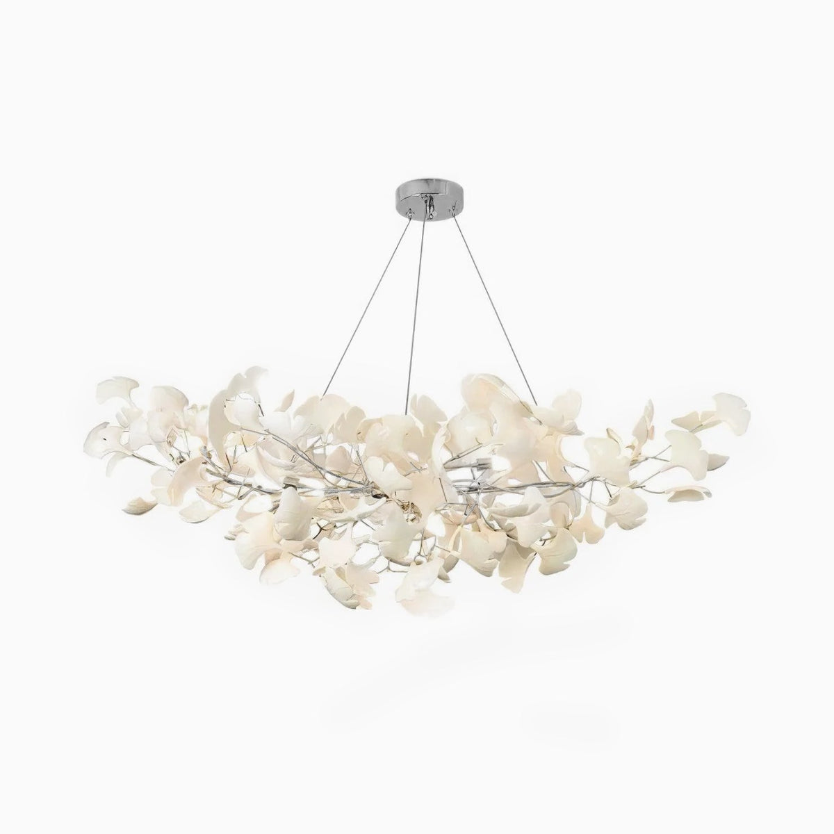 Chandelier Porcelain Ginkgo Leaf with flexible branches, cream by Moktan Sabai light on Tampa Home & Garden Store
