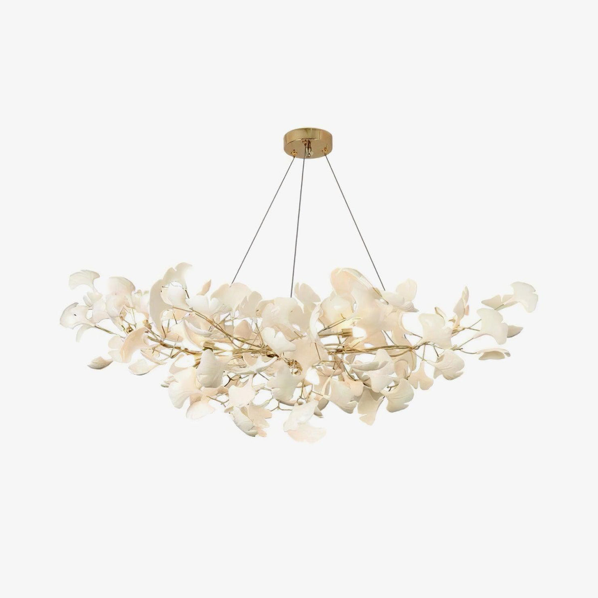 Porcelain Ginkgo Leaf chandelier with flexible branches, white leaves by Moktan Sabai on Tampa Home & Garden Store