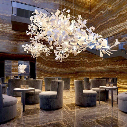 Chandelier Porcelain Ginkgo Leaf Linear Dining Table Light with flexible branches Moktan Sabai on Tampa Home & Garden Store