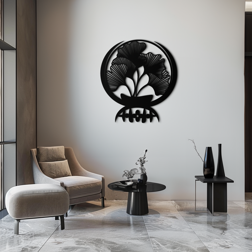 Ginkgo Leaves Abstract Metal Wall Art – Elegant Nature-Inspired Black Steel Decor for Modern Home Interiors- KAF441 - Tampa Home & Garden Store
