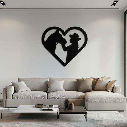 Girl and Horse Silhouette Heart Metal Wall Art – Farmhouse Horse Lover Gift- KAF548 - Tampa Home & Garden Store