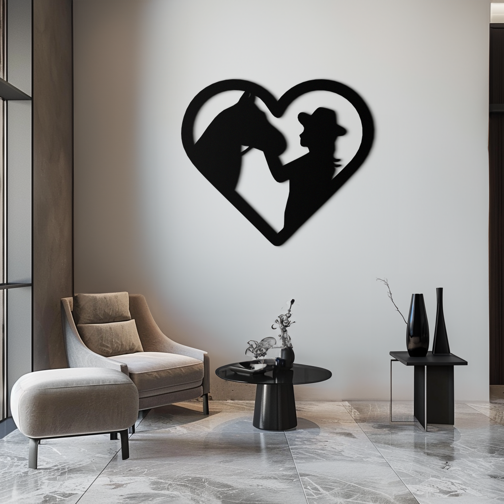 Girl and Horse Silhouette Heart Metal Wall Art – Farmhouse Horse Lover Gift- KAF548 - Tampa Home & Garden Store