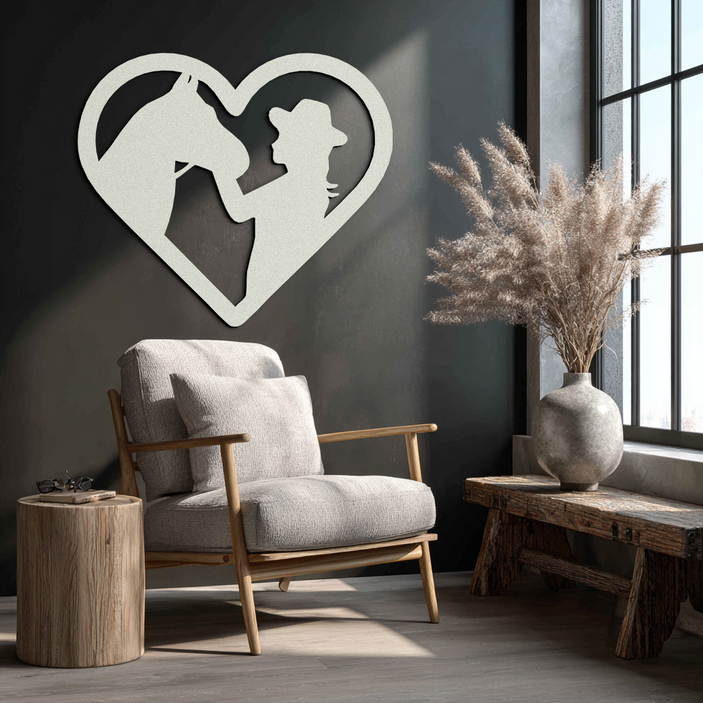 Girl and Horse Silhouette Heart Metal Wall Art – Farmhouse Horse Lover Gift- KAF548 - Tampa Home & Garden Store
