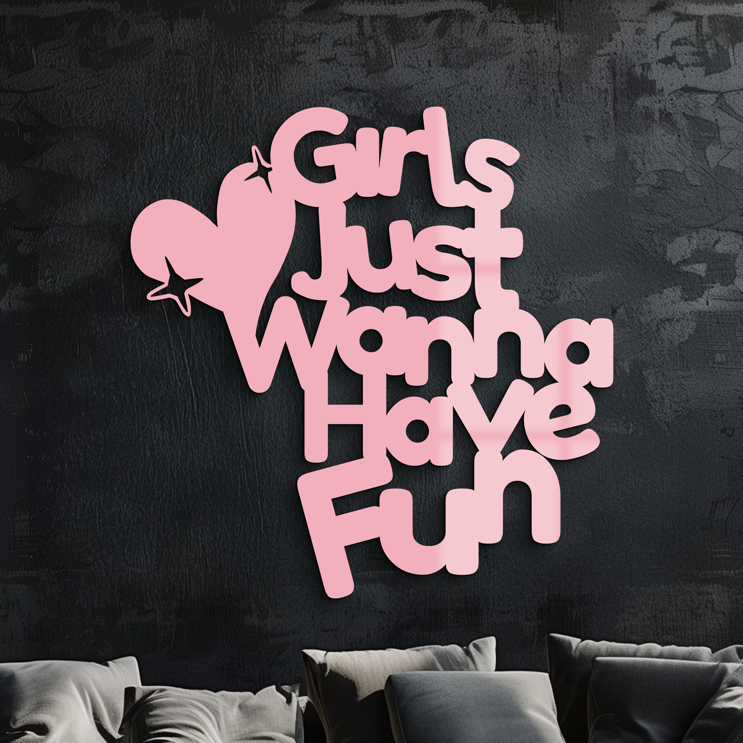Girls Just Wanna Have Fun Metal Wall Art – Playful Heart & Star Design - KAFGP118 - Tampa Home & Garden Store