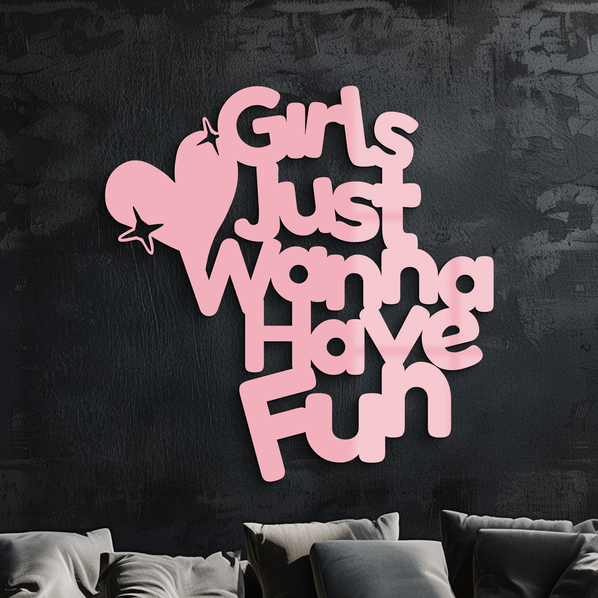 Girls Just Wanna Have Fun Metal Wall Art – Playful Heart & Star Design - KAFGP118 - Tampa Home & Garden Store