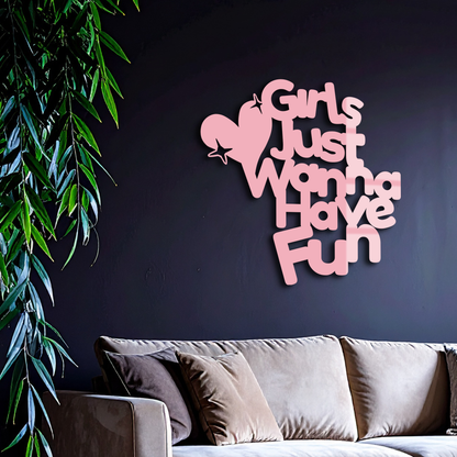 Girls Just Wanna Have Fun Metal Wall Art – Playful Heart & Star Design - KAFGP118 - Tampa Home & Garden Store
