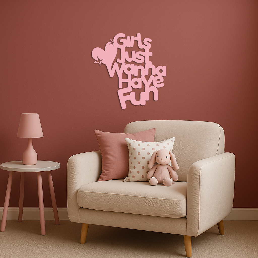 Girls Just Wanna Have Fun Metal Wall Art – Playful Heart & Star Design - KAFGP118 - Tampa Home & Garden Store