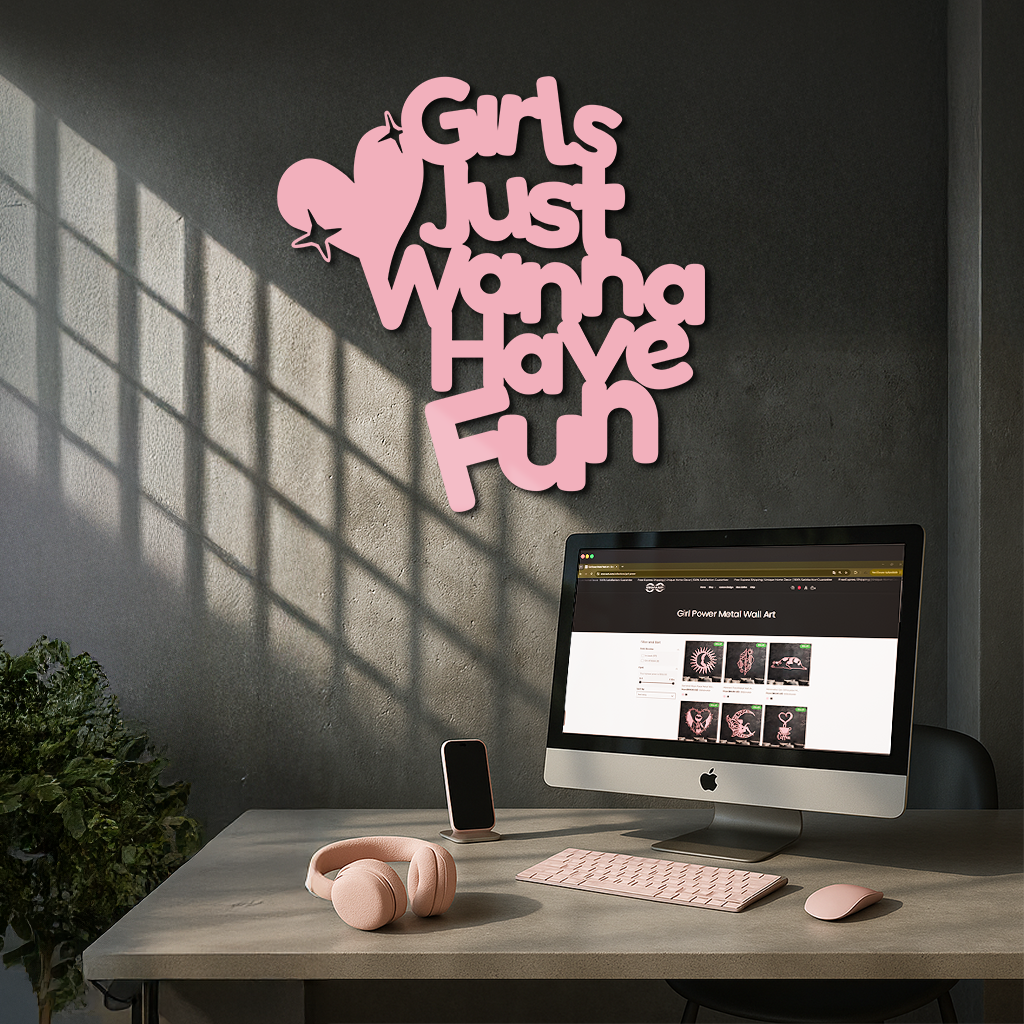 Girls Just Wanna Have Fun Metal Wall Art – Playful Heart & Star Design - KAFGP118 - Tampa Home & Garden Store