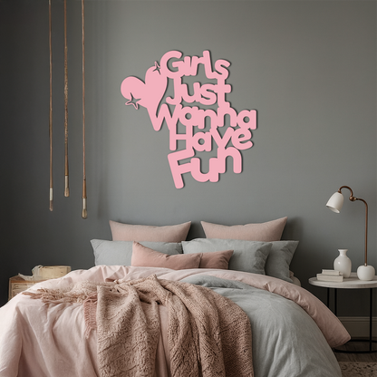 Girls Just Wanna Have Fun Metal Wall Art – Playful Heart & Star Design - KAFGP118 - Tampa Home & Garden Store