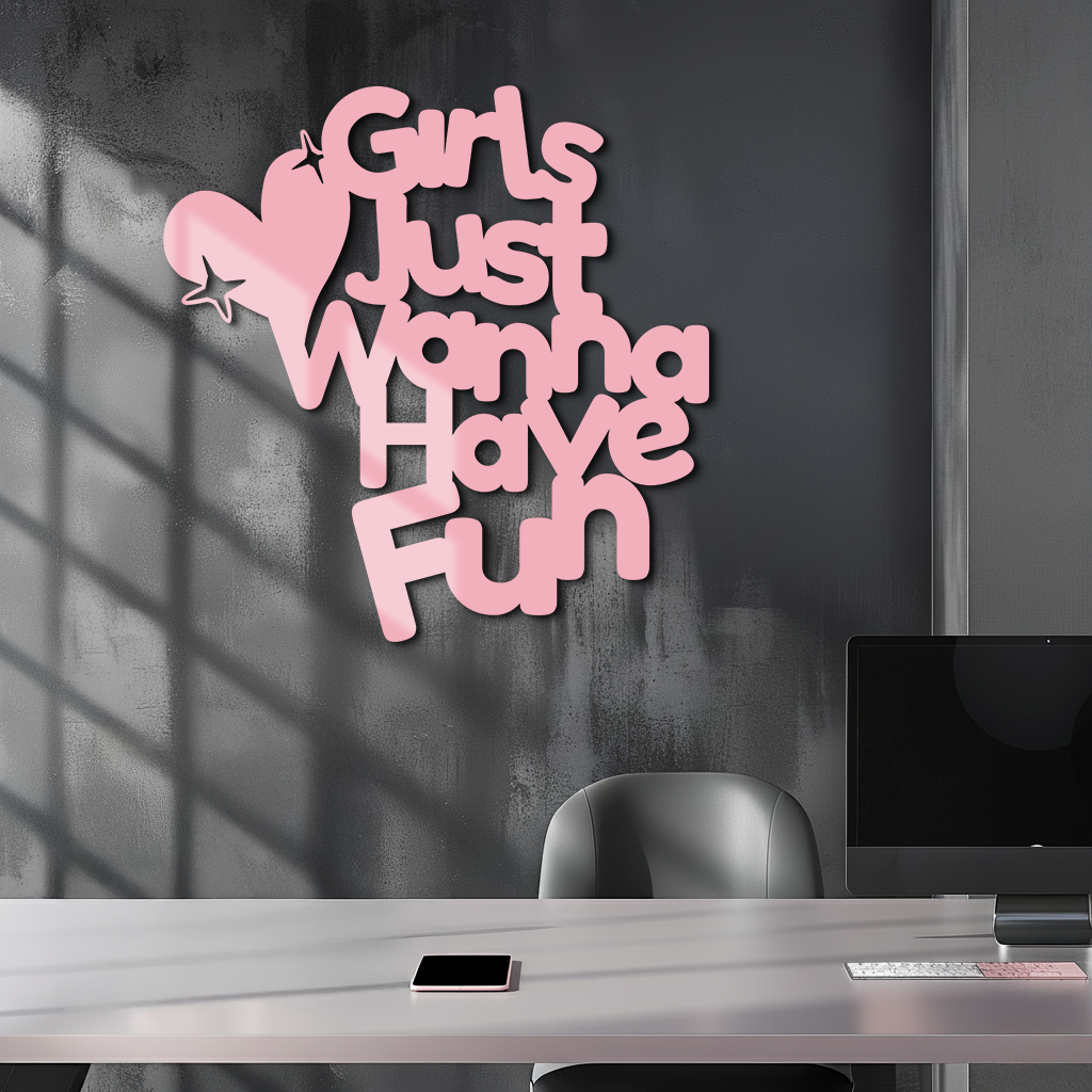 Girls Just Wanna Have Fun Metal Wall Art – Playful Heart & Star Design - KAFGP118 - Tampa Home & Garden Store