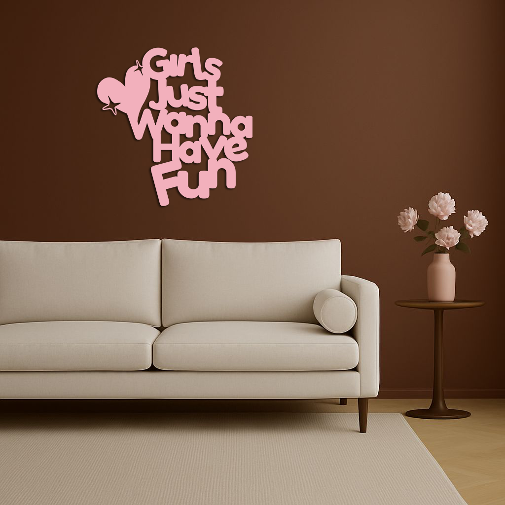 Girls Just Wanna Have Fun Metal Wall Art – Playful Heart & Star Design - KAFGP118 - Tampa Home & Garden Store
