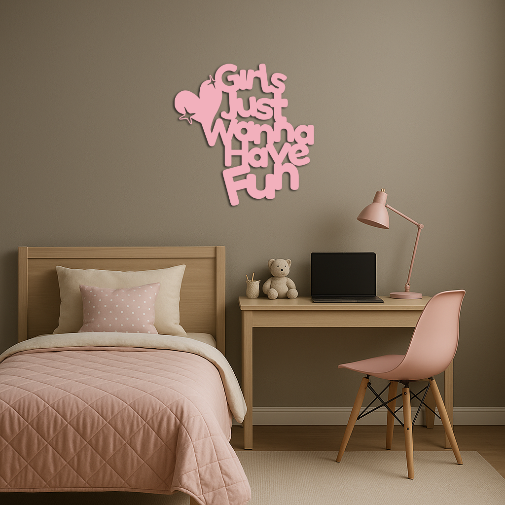Girls Just Wanna Have Fun Metal Wall Art – Playful Heart & Star Design - KAFGP118 - Tampa Home & Garden Store