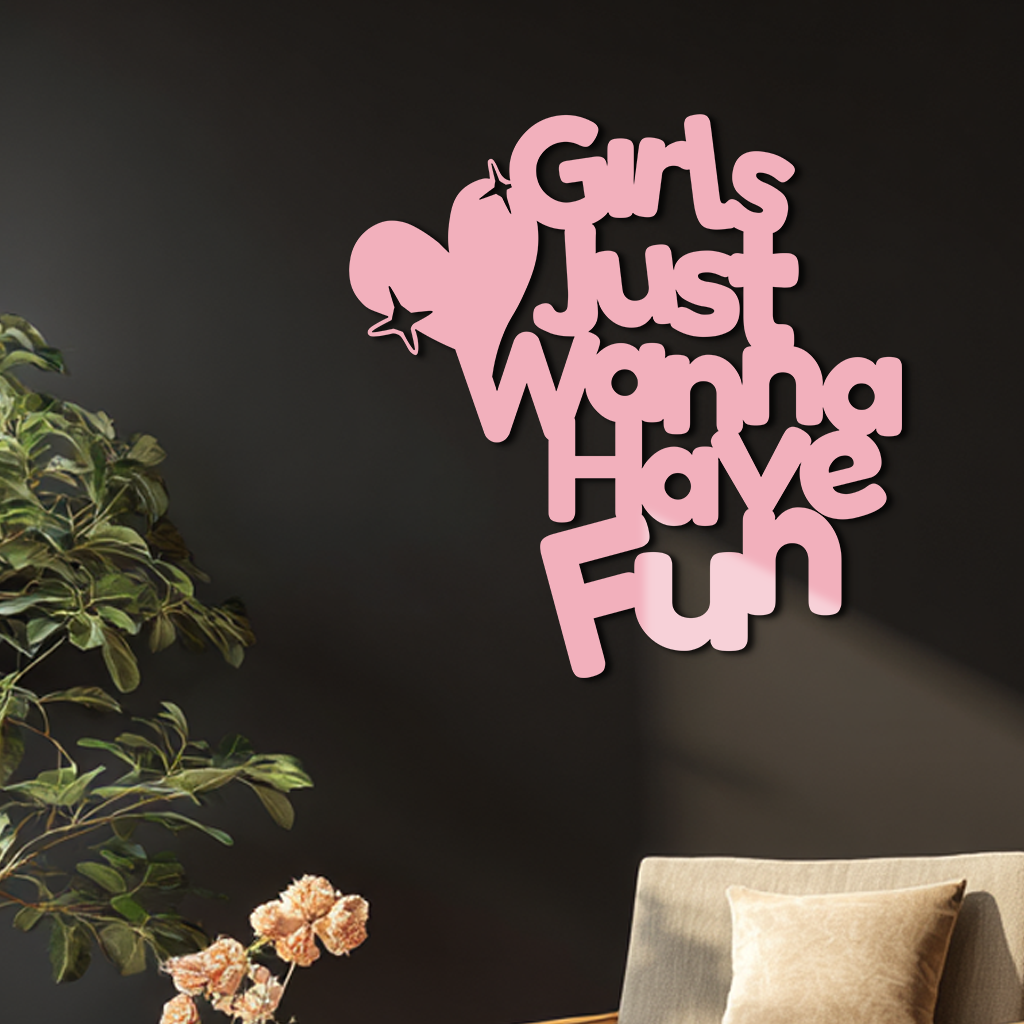 Girls Just Wanna Have Fun Metal Wall Art – Playful Heart & Star Design - KAFGP118 - Tampa Home & Garden Store