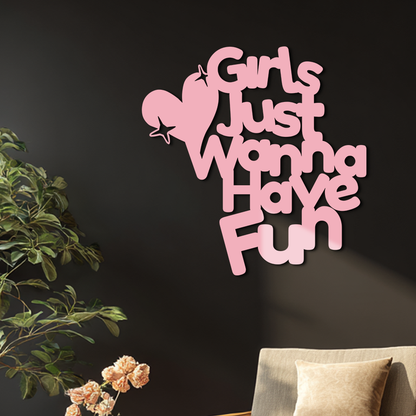 Girls Just Wanna Have Fun Metal Wall Art – Playful Heart & Star Design - KAFGP118 - Tampa Home & Garden Store
