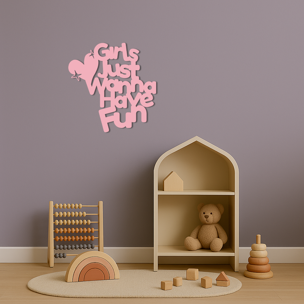 Girls Just Wanna Have Fun Metal Wall Art – Playful Heart & Star Design - KAFGP118 - Tampa Home & Garden Store