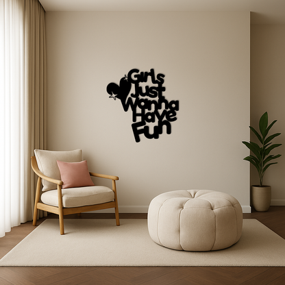 Girls Just Wanna Have Fun Metal Wall Art – Playful Heart & Star Design - KAFGP118 - Tampa Home & Garden Store