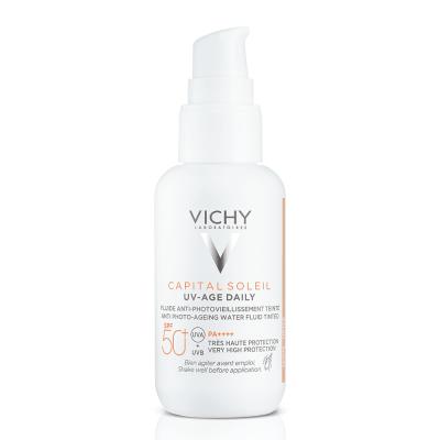 Vichy Capital Soleil UV-Age Tinted Sunscreen SPF50+ bottle with pump, white plastic 40ml on Tampa Home & Garden Store