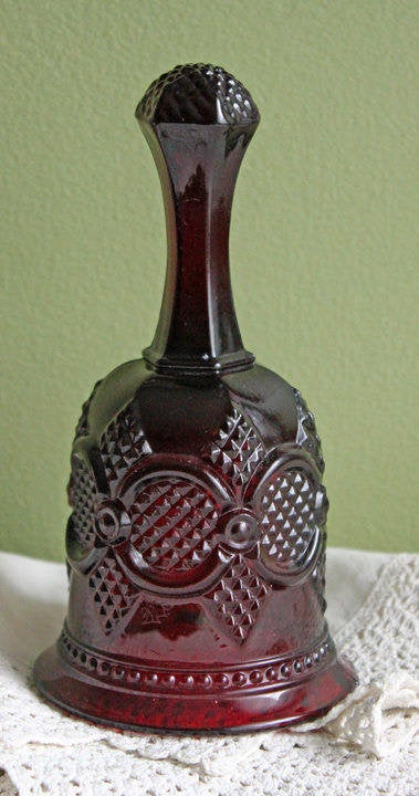 Glass Bell by Avon - Cape Cod Collection Ruby Color Sandwich Glass - Tampa Home & Garden Store
