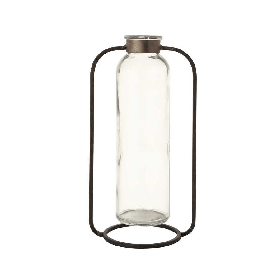 Glass Bud Vase in Metal Stand - Tampa Home & Garden Store