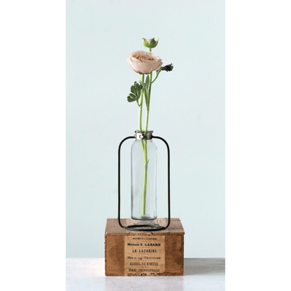Glass Bud Vase in Metal Stand - Tampa Home & Garden Store