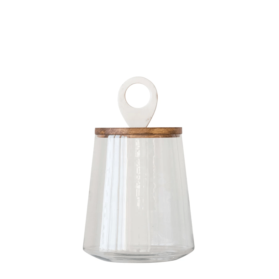 Glass Display Jar with Wood & Marble Lid - Tampa Home & Garden Store