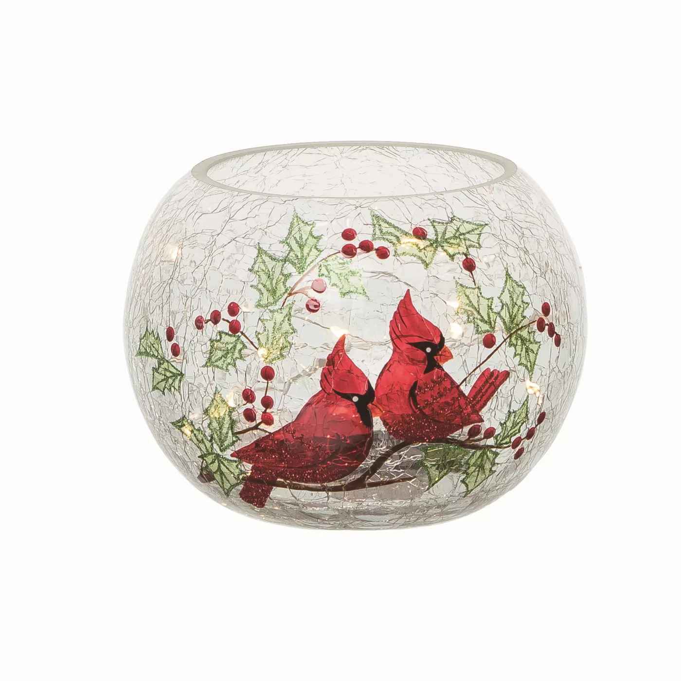 Glass Light Up Cardinal Round Vase - Tampa Home & Garden Store
