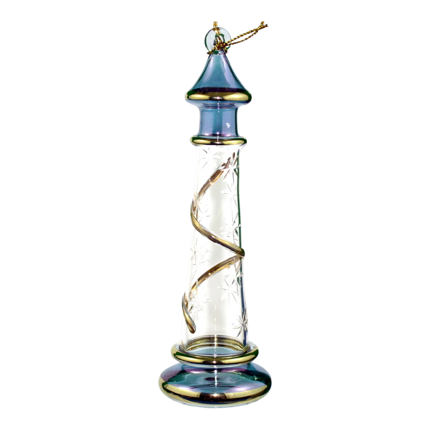 Glass Lighthouse Ornament With Gold Accent - Blue - Tampa Home & Garden Store