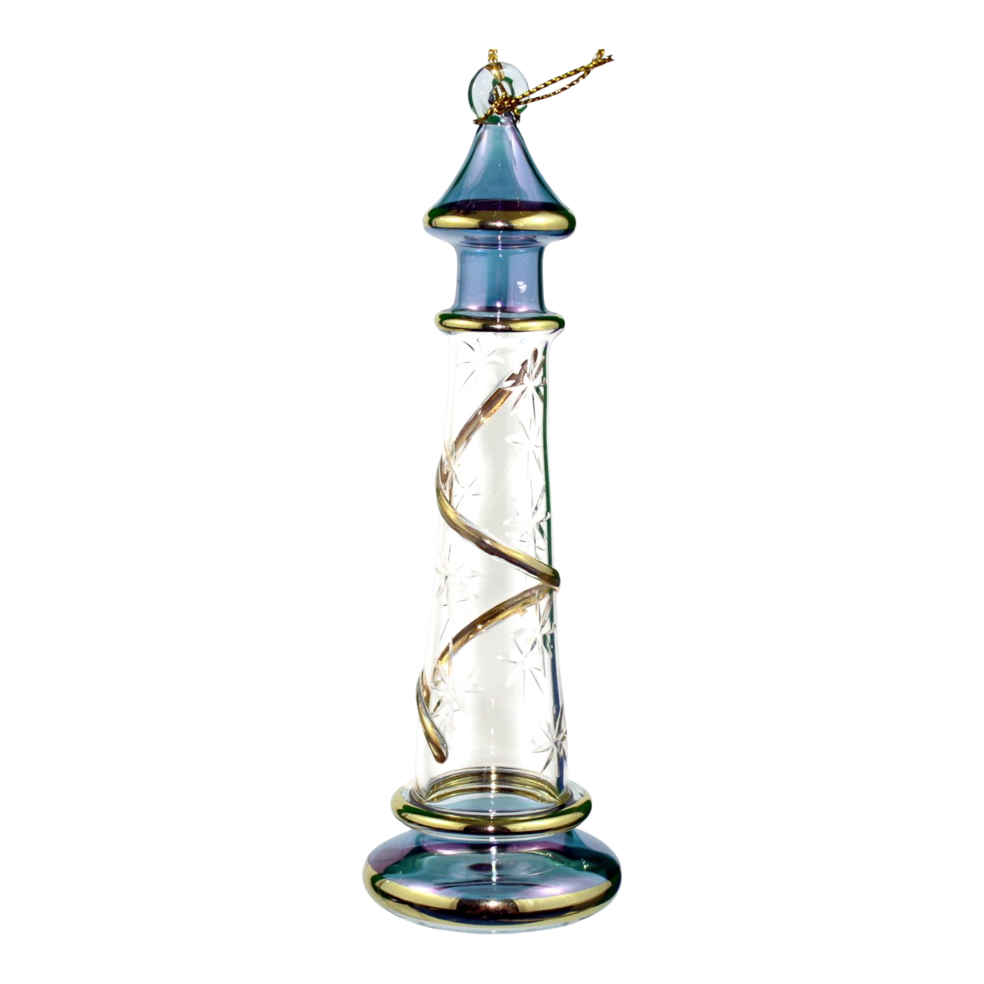 Glass Lighthouse Ornament With Gold Accent - Blue - Tampa Home & Garden Store
