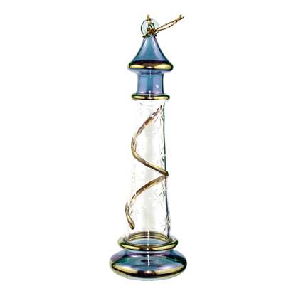 Glass Lighthouse Ornament With Gold Accent - Blue - Tampa Home & Garden Store