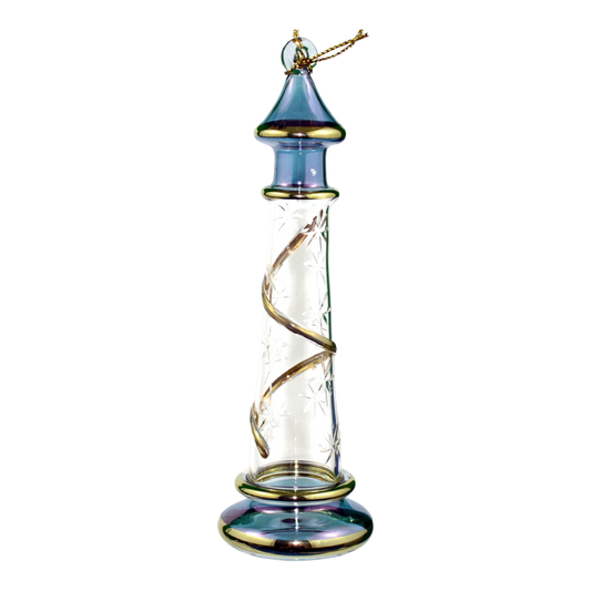 Glass Lighthouse Ornament With Gold Accent - Blue - Tampa Home & Garden Store