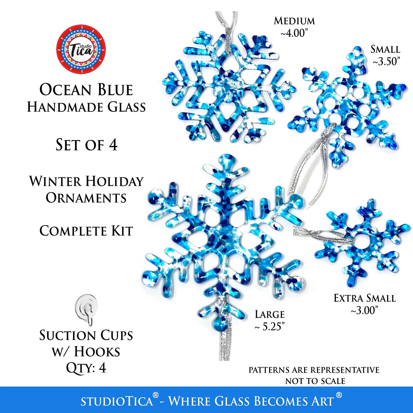Copo de Nieve de Vidrio Hecho a Mano - Azul Océano - por studioTica
