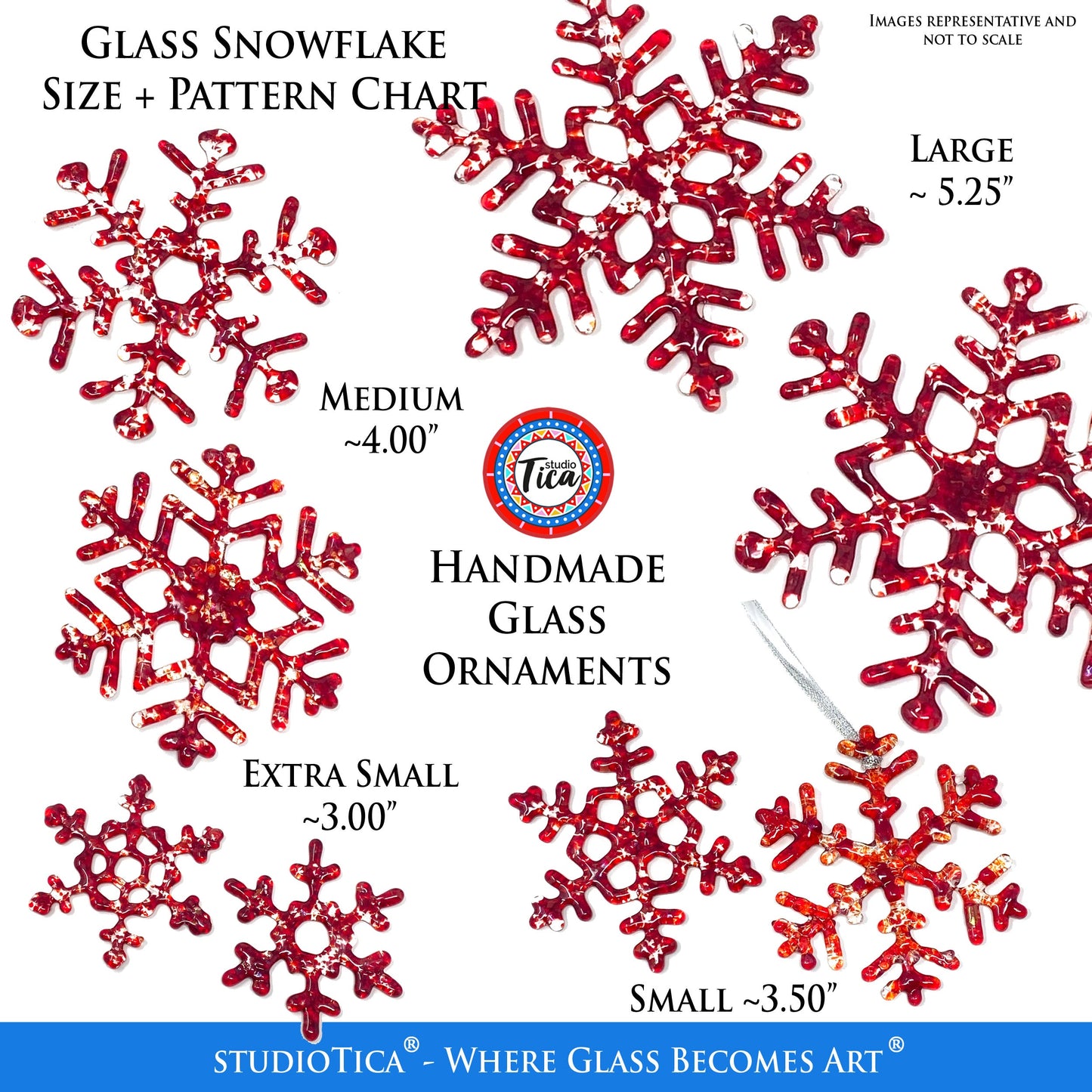Copo de Nieve de Cristal Hecho a Mano - Rojo Rudolph - de studioTica
