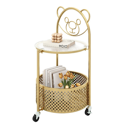 Modern Sofa Side Table on Lockable Wheels for Living Room Bedroom Study-Gold